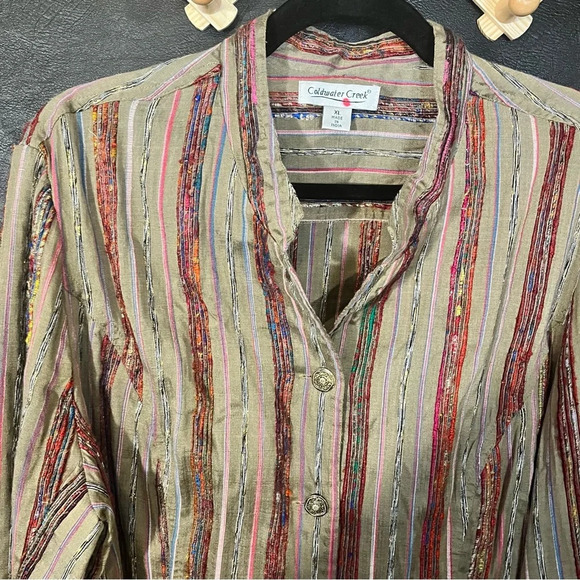 Coldwater Creek Tan/Olive Multi Color Embroidered Button Up Size XL - Picture 3 of 12